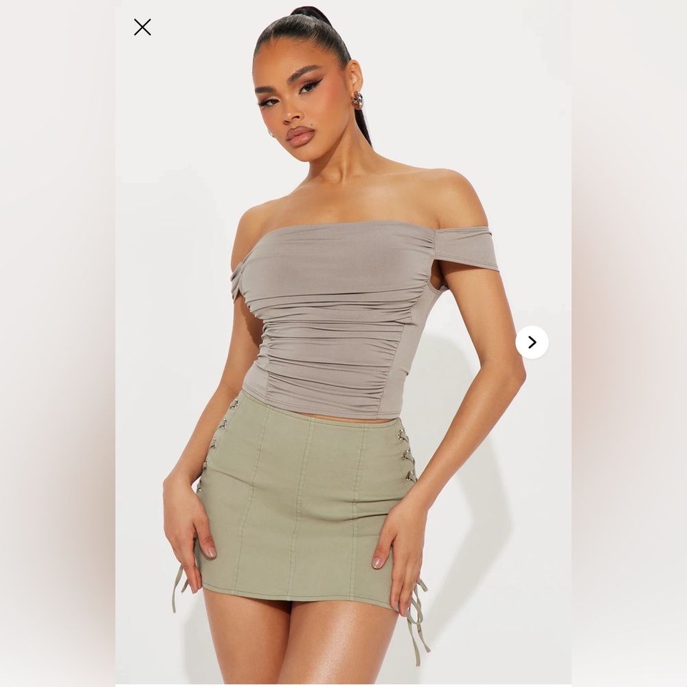Fashion Nova Off-Shoulder Ruched Gray Top
